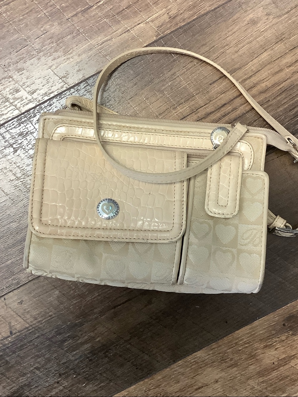 Brighton Beige Heart-Detail Crossbody Bag